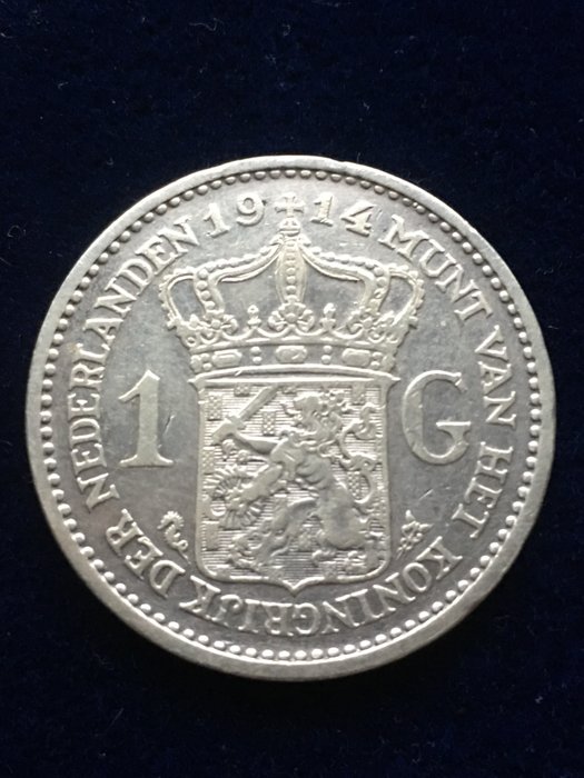 荷蘭. Wilhelmina (1890-1948). 1 Gulden 1914  (沒有保留價)