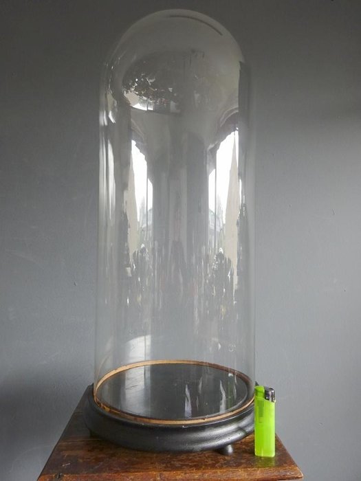 Mittdekoration (2) - Stor viktoriansk handblåst klockburk  - Glas, Trä