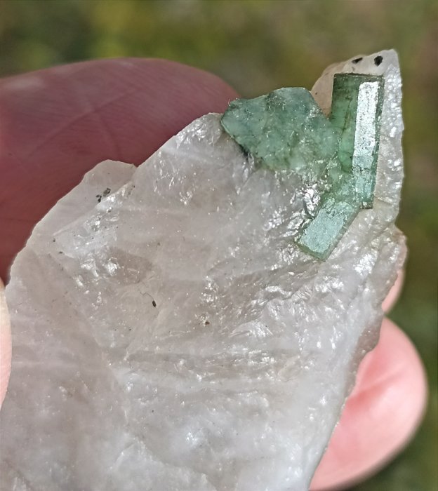 Smaragdi kristalleja kvartsilla ja turmaliinilla - Korkeus: 60 mm - Leveys: 33 mm- 38 g - (1)