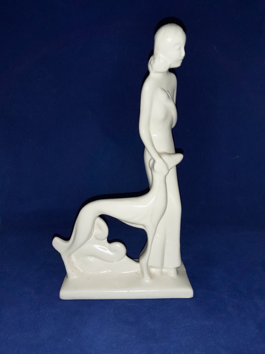Plateelbakkerij Zuid-Holland - 小塑像 - vrouw met hazewindhond - 陶瓷