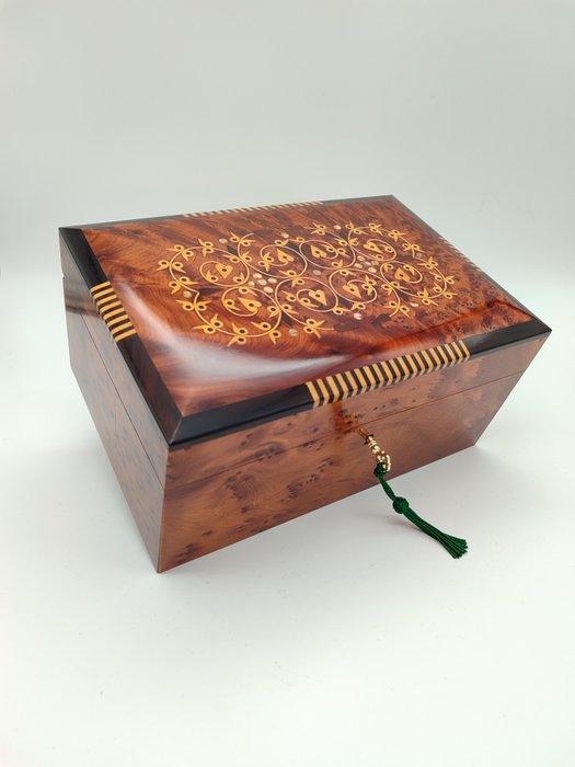 珠宝盒 - 木材（金钟柏）, 珍珠母, 木生命之树，放大镜