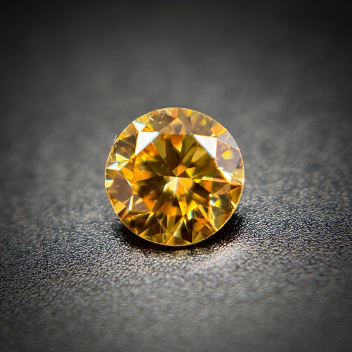 1 pcs 钻石 - 0.22 ct - 圆形 - 浓彩黄带褐 - VS1 轻微内含一级