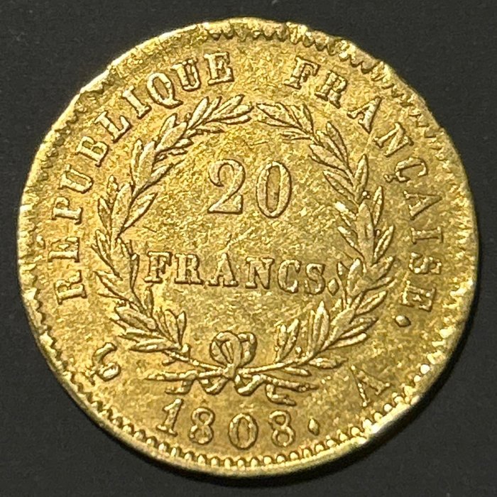 法國. 拿破崙一世 (1804-1814). 20 Francs 1808-A, Paris