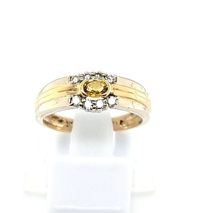 Ring - Geel goud, Witgoud  0.13ct. Ovaal Citrien - Diamant 