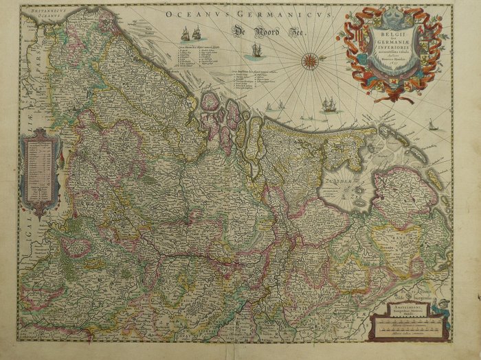 欧洲, 地图 - 荷兰/比利时/卢森堡/布拉班特/荷兰/林堡/泽兰/弗兰德伦; Henricus Hondius - Belgii sive Germaniae Inferioris - 1621-1650