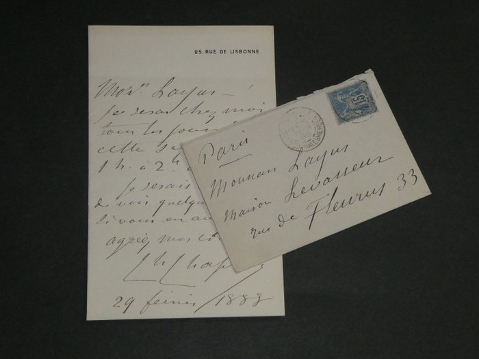 Charles Chaplin [peintre] - Lettre autographe signée avec son enveloppe - 1888
