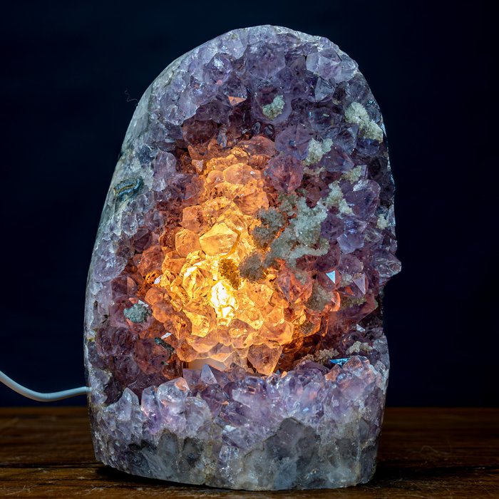 Foarte frumos AAA+++ Ametist violet și cristale de calcit Lampă- 3055.78 g