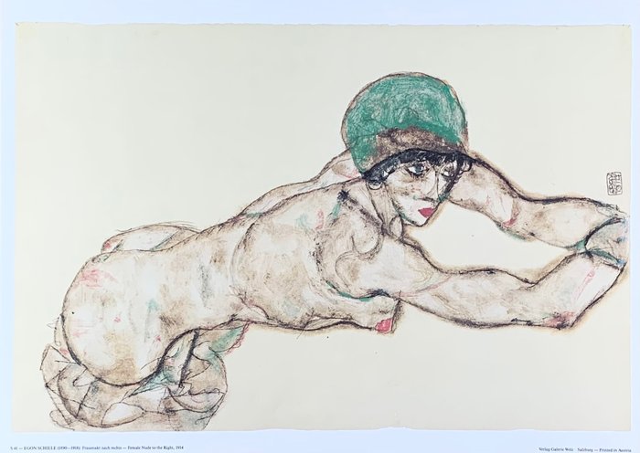 Egon Schiele - Frauenakt nach rechts - Female Nude to the Right, - license print MODERN