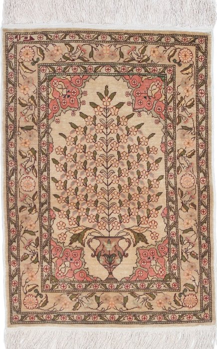 Silk Hereke Signed Carpet with Mehrab Design - 纯粹的奢华〜1 Mio。节/平方米 - 地毯 - 66 cm - 47 cm