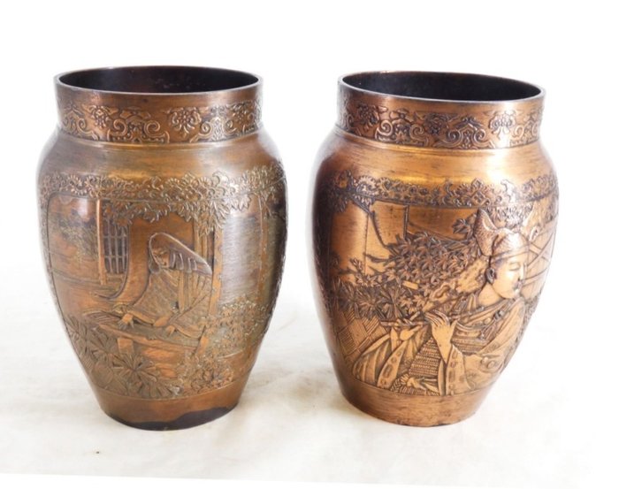 花瓶 - 銅, 錫 - 日本 - 明治時期（1868-1912）  (沒有保留價)