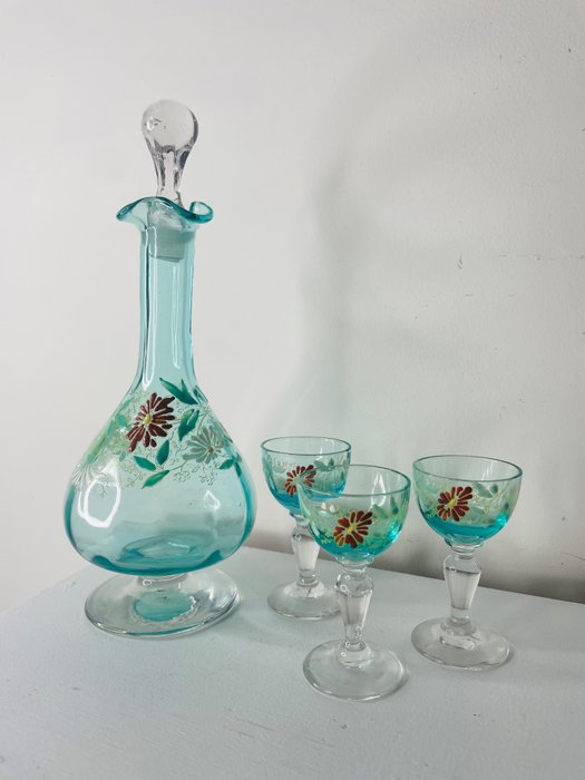 Legras François-Théodore Legras - Σετ ποτηριών για οινοπνευματώδη (4) - Art nouveau - floral - Εμαγιέ γυαλί