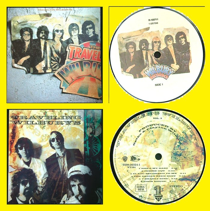 Traveling Wilburys (Classic Rock, Folk Rock, Country Rock) Actually: George Harrison, Roy Orbison, - 1. Volume One 2. Volume 3 (1st press LPs) - Multiple titles - LP's - 1st Pressing - 1988/1990 - LP-albumit (useita esineitä) - 1st Pressing - 1988