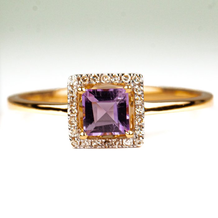 沒有保留價 - 戒指 - 14 克拉 黃金 紫水晶 - 鉆石 