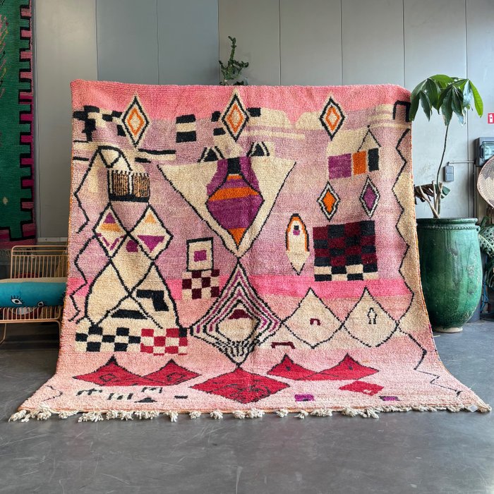 粉紅色現代柏柏爾摩洛哥 Boujad 羊毛地毯 - 花毯 - 315 cm - 260 cm