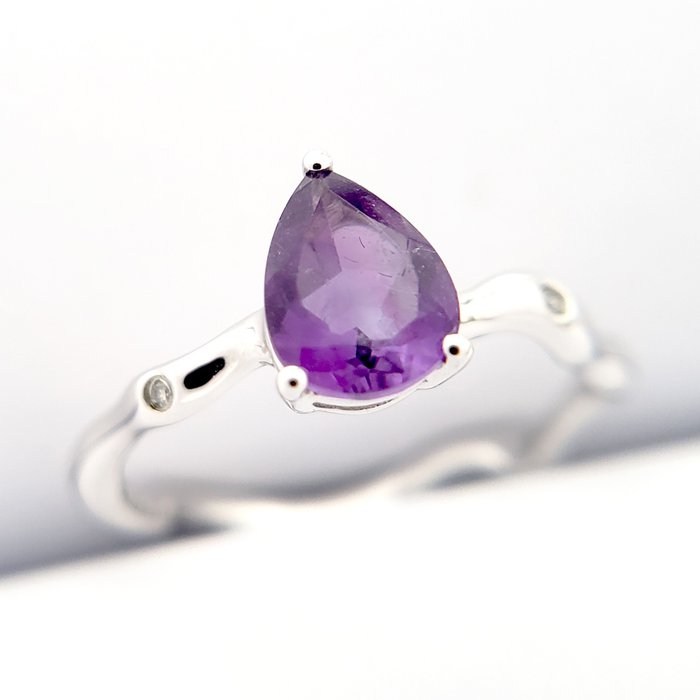 戒指 白金 紫水晶 - 鉆石 