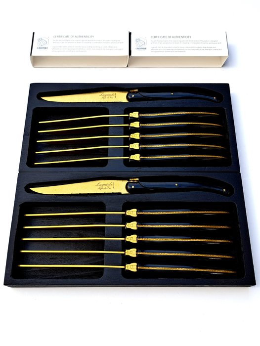 Laguiole - 12x Steak Knives - Gold - style de - 餐刀套装 (12) - 钢材（不锈钢）