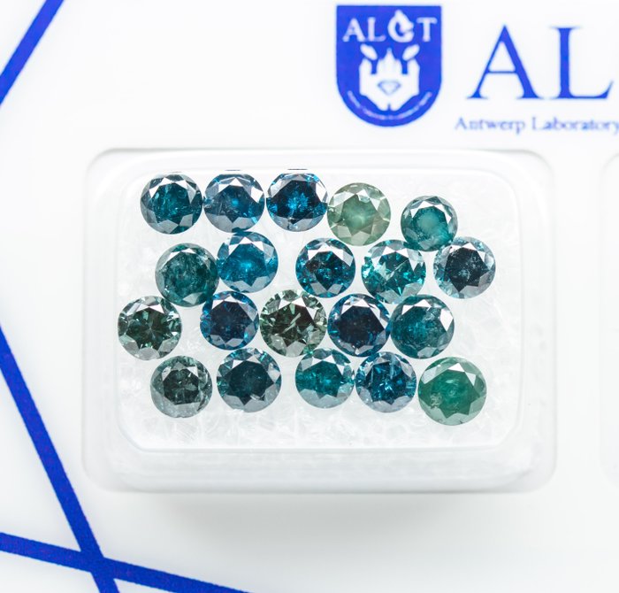20 pcs 鑽石 - 3.80 ct - 花式深綠藍/藍綠顏色處理 - I2-I3 *NO RESERVE*