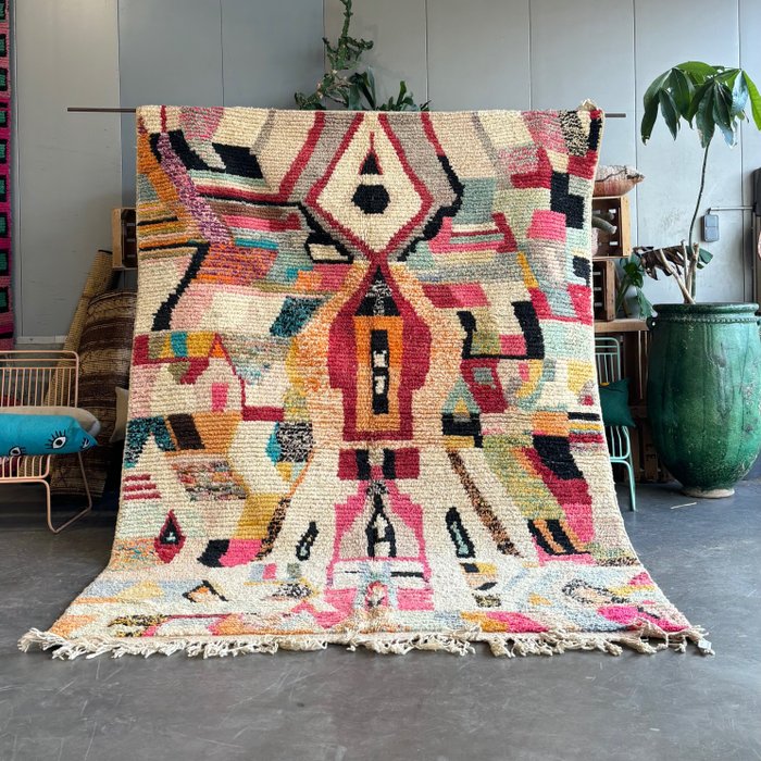 传统现代柏柏尔摩洛哥 Boujad 羊毛地毯 - 凯利姆平织地毯 - 300 cm - 205 cm