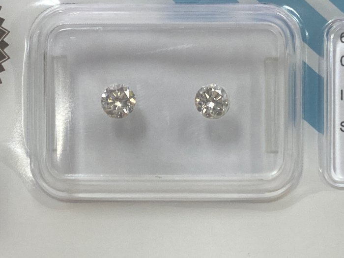 2 pcs 鑽石 - 0.37 ct - 圓形 - I(極微黃、正面看為白色) - SI1, No reserve price