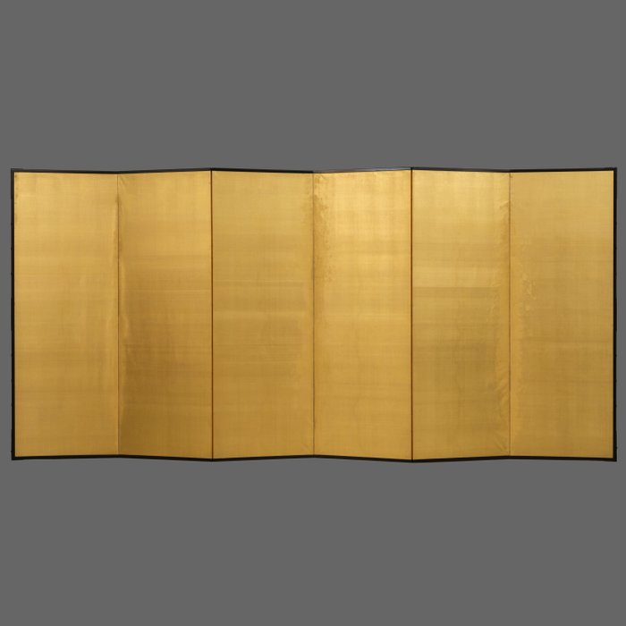 Byōbu sammenleggbar skjerm - Tre, Gylden silke - Japan