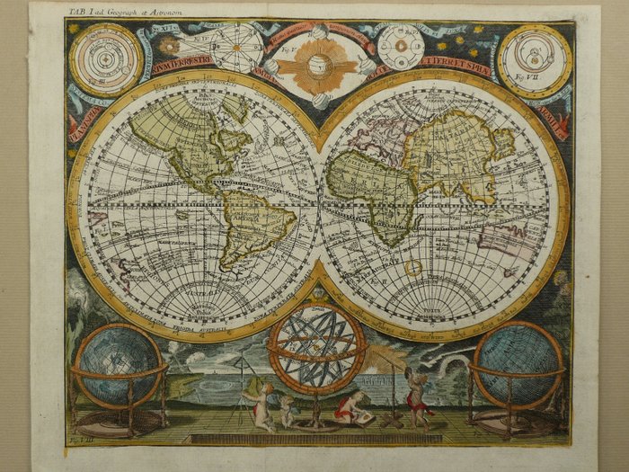 Welt, Landkarte - Kontinente; Johann Hübner - Planisphaerium Terrestre (...) - 1761-1780