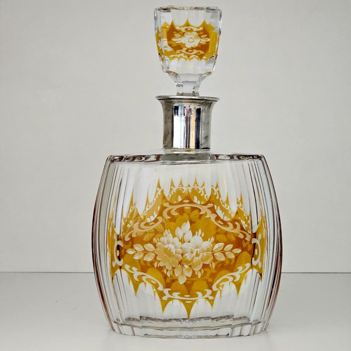 Josephinenhütte Siegfried Haertel - 玻璃水瓶 (1) - 铅水晶，银镶座
