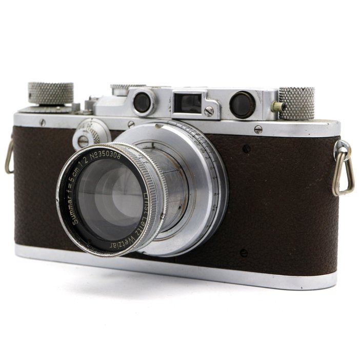 Leica IIIa + Summar f=5cm 1:2 Brown Leather Avstandsmåler-kamera  (Ingen reservasjonspris)