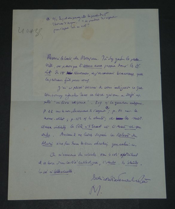 Henry de Montherlant - Lettre autographe signée à Christian Melchior-Bonnet, à propos de son livre [Service inutile] - 1935