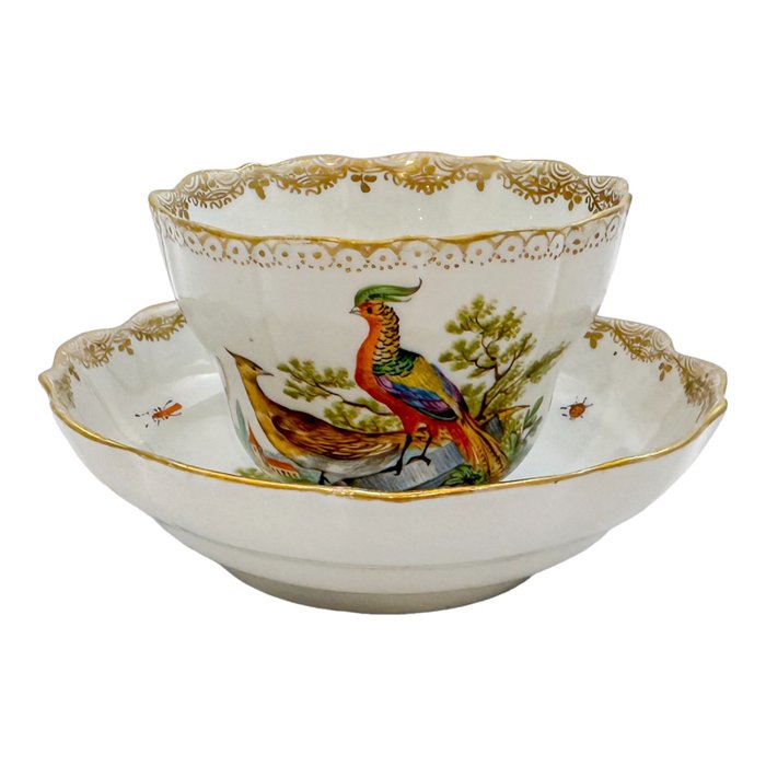 Meissen - Kubek i spodek (2) - Birds of Paradise coffee cup and saucer - Porcelana, Złocenie