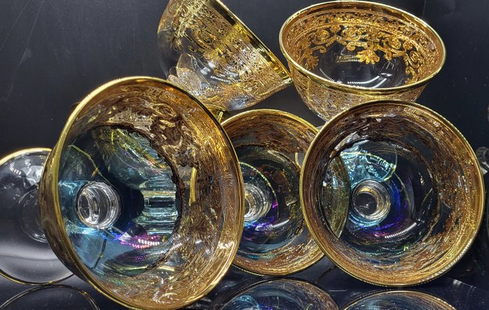 antica cristalleria italiana - Juoma-astiasto (6) - ylelliset korkealaatuiset kultaiset pikarit - .999 (24 kt) kulta