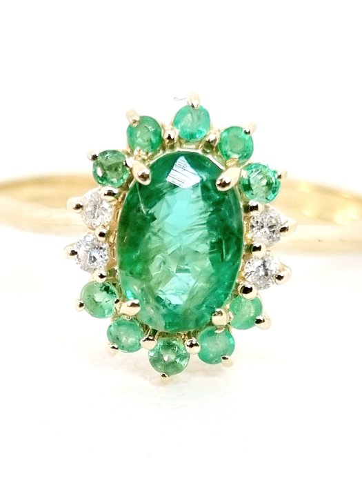 戒指 黄金 祖母绿 - 钻石 