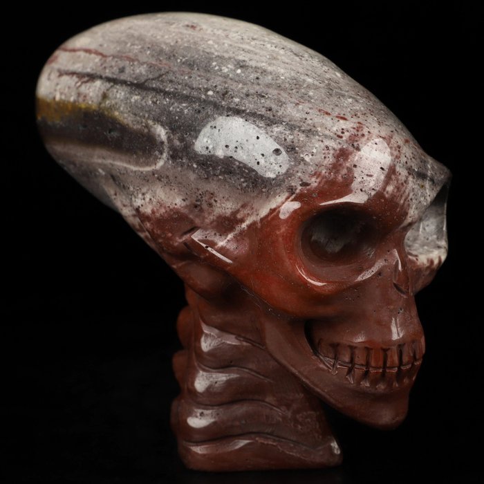 352 g 10.20 cm by 10.00 cm Museum piece star being MEXIKO blood jasper skull living eyes Voodoo Schnitzerei- 352 g