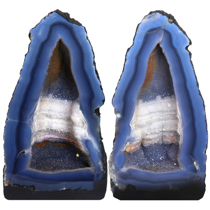 AA Quality - Blue Agate & Amethyst - 35x18x12 cm - Pair - Geode- 11 kg
