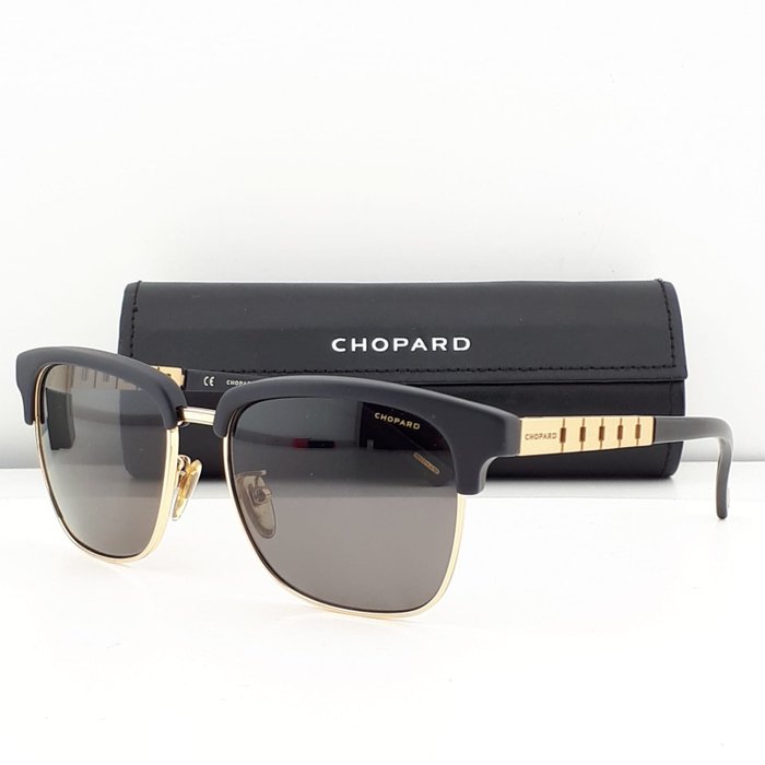 Chopard - Wayfarer Black and Gold Tone Titanium Details With Grey Color Polarized Lenses "MEN" - Okulary przeciwsłoneczne