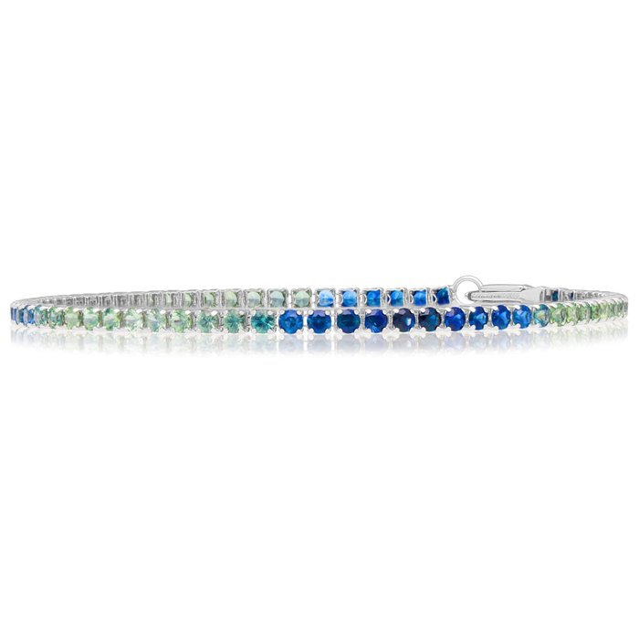 Sem preço de reserva - Bracelete - Platina - Corte de diamante - Safiras azuis e verdes - Certificado GRA