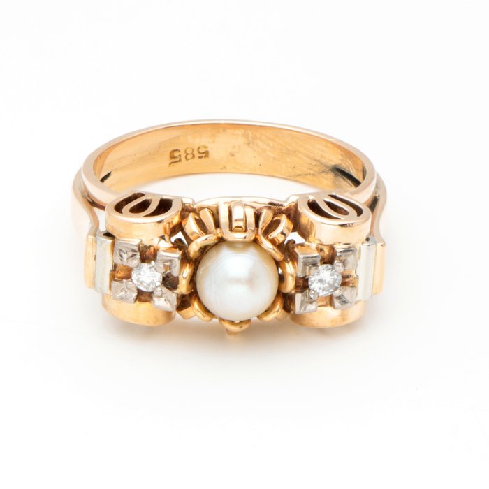 Ring Gelbgold Diamant  (Natürlich) - Perle 
