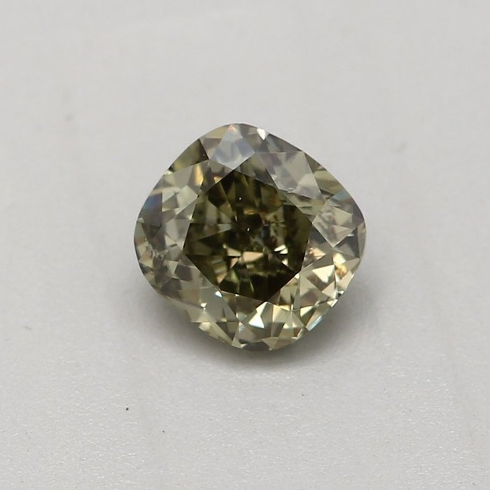 1 pcs 鑽石 - 0.33 ct - 枕形 - 暗彩灰綠帶黃色 - SI2