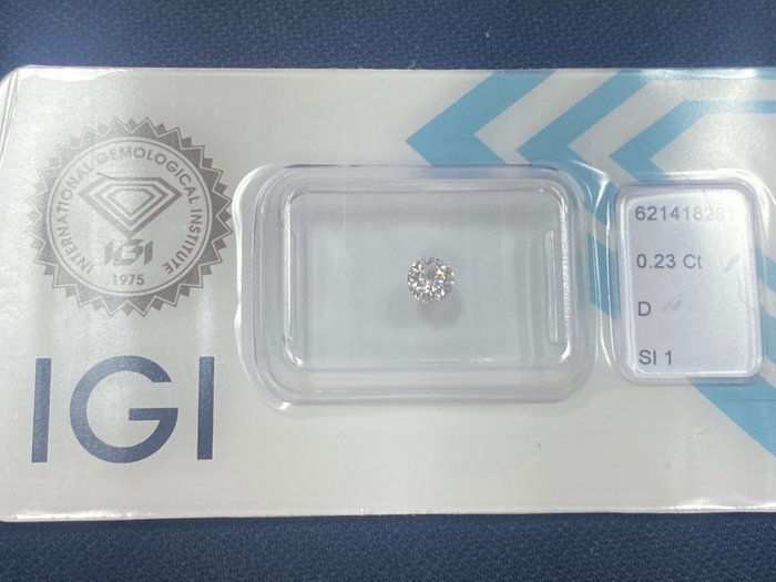 1 pcs 钻石 - 0.23 ct - 圆形 - D (无色) - SI1 微内含一级, No reserve price