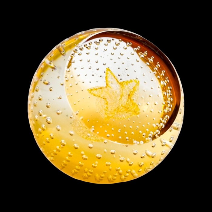 Caithness "Gold Star" amber glass globular paperweight - 纸镇  (1) - C8335 - 玻璃