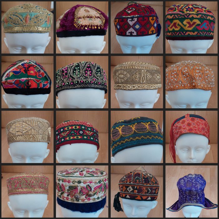 16顶帽子 - 纺织品 - 乌兹别克斯坦 - 20世纪下半叶和21世纪