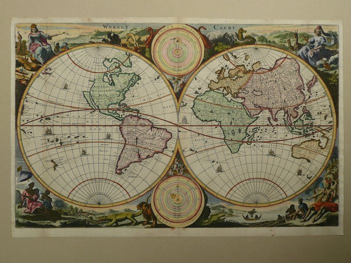 世界, 地圖 - 大陸; Daniel Stoopendael / Pieter Keur - Werelt Caert - 1681-1700