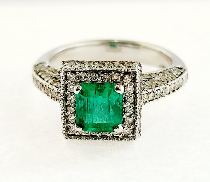 Ring Vittguld Smaragd - Diamant