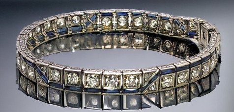 Armband Platina, Art Deco Platinum 7,5 karat Diamond Sapphire's Armband 