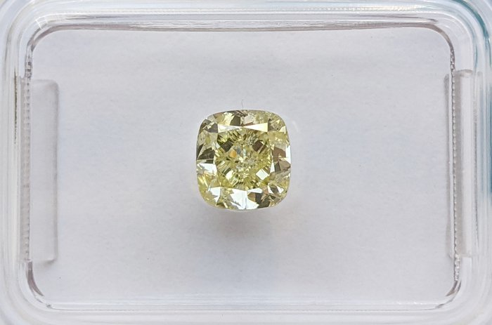 Diamant - 1.00 ct - Cushion - fancy light yellow - P1, No Reserve Price