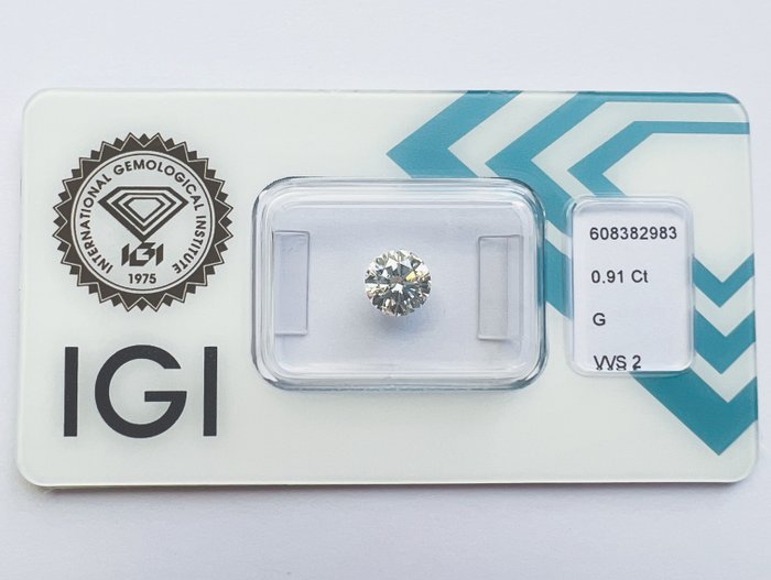 1 pcs 鑽石 - 0.91 ct - 明亮型 - G - VVS2, *No Reserve Price* *VG VSL*