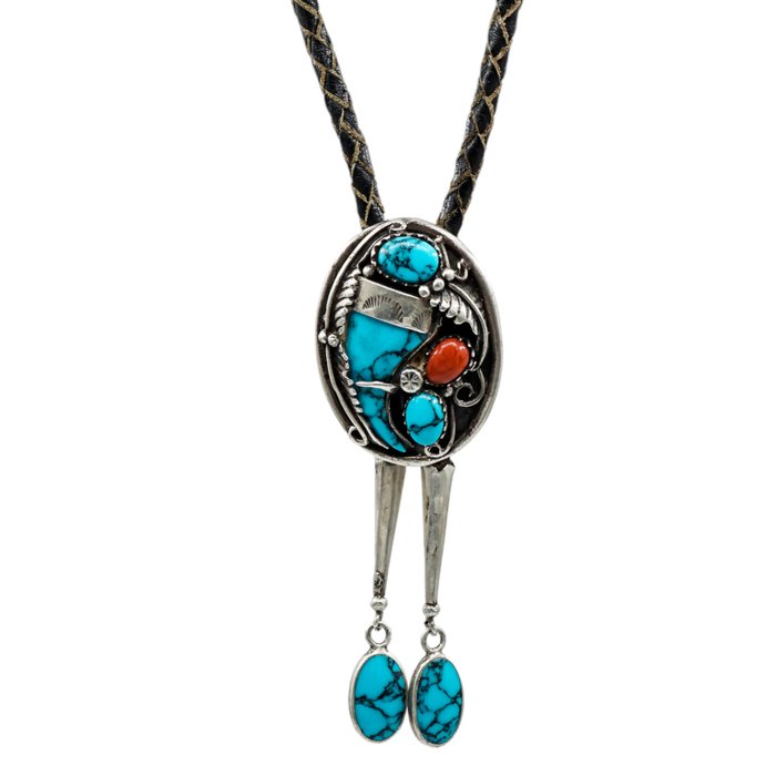 Ohne Mindestpreis - Handmade Halskette mit Anhänger - Silber Türkis - Koralle 