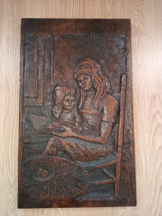 浮雕, Kobieta z dzieckiem - 56 cm - 橡木