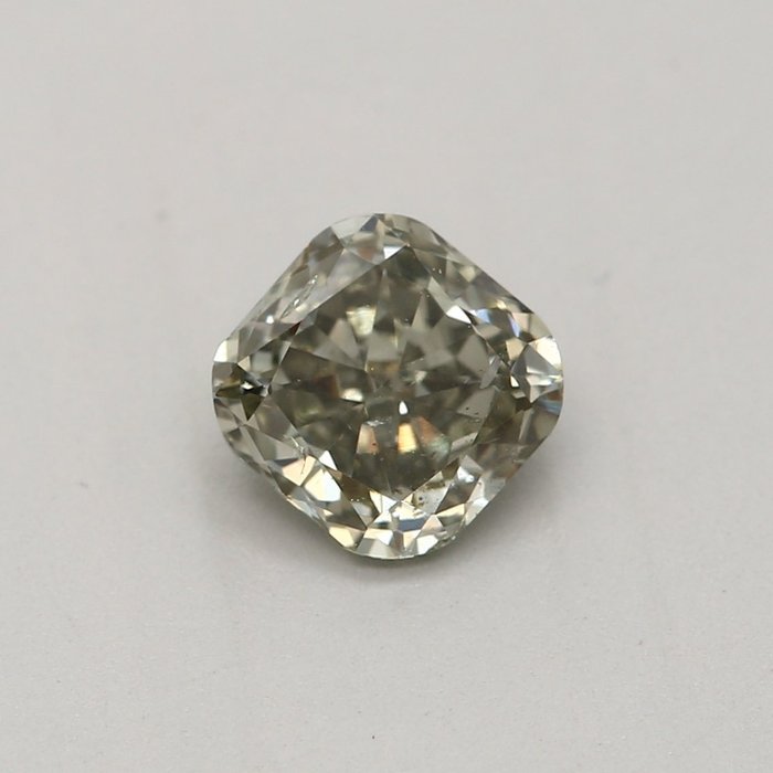 1 pcs Diamant - 0.49 ct - Kissen - schickes dunkelgrau-gelbliches Grün - I1