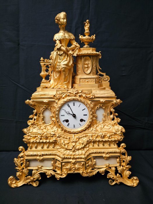 人物壁炉架台钟 -   - 镀金青铜 - 1860-1870