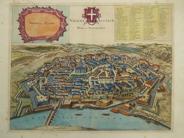 Europe, Town plan - Austria / Vienna / Wien; Frederik de Wit - Vienna Austriae Wien in Oostenreyk - Ca. 1704
